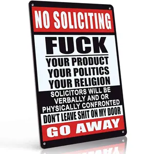 8x12 Inch Aluminum "No Soliciting" Metal Sign Bold Sarcastic Wall Art for Front Door Yard & Garage High-Contrast Red/Black/White Rustproof Easy to Hang Property Owner Friendly
