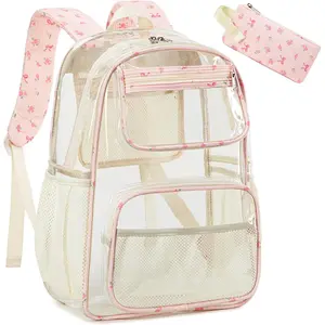 Clear Backpack Heavy Duty  Boys Clear Bookbag See Through Backpacks with Pencil Case for College Work