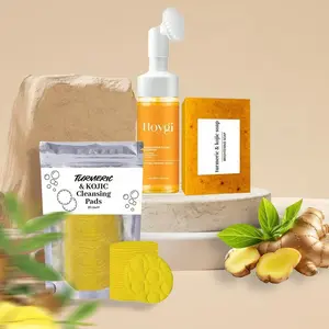 Turmeric & Kojic Facial Cleansing Set, 3 Counts/set Turmeric Cleansing Soap & Turmeric Cleansing Milk & Facial Cleansing Pads, Facial Skin Care Kit, Turmeric Facial Wash