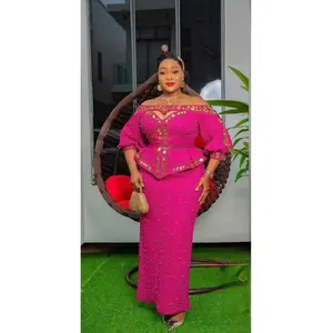 Classy Off-The-Shoulder Embellished Curvy Peplum Top & Skirt 2 Piece Set for Wedding Guest Mother of The Bride Birthday Party Gala Cocktail Anniversary Orange Pink Blue Red