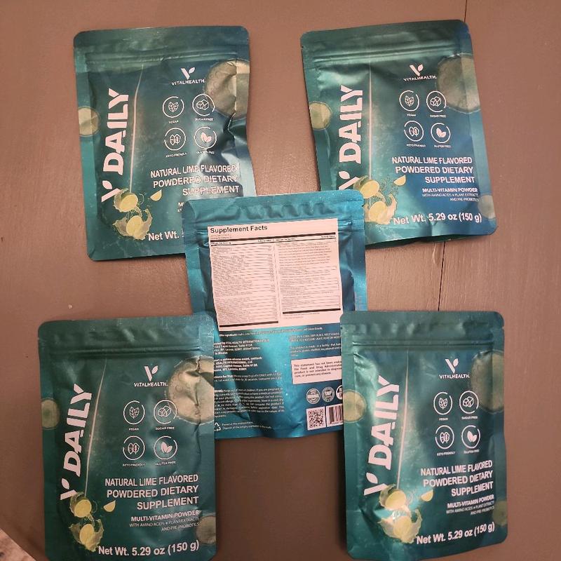 VitalHealth V-Daily Natural Lemon Flavor Optimum Multivitamin Supplement for Energy Immunity & Digestion Support 100% Natural GMP Certified Non-GMO Powdered Dietary Supplement Beverage Healthcare Fitness Edible