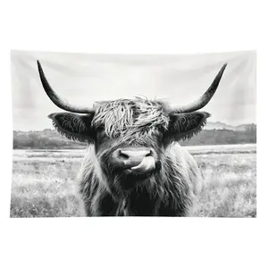 Funny Highland Cow Artwork Print Tapestry - Gallery Wall Tapestry, Western Home Decor Wall Art for Bedroom, Living Room, Artwork Print Tapestries, Gallery Wall Tapestries summerwins,summerwins