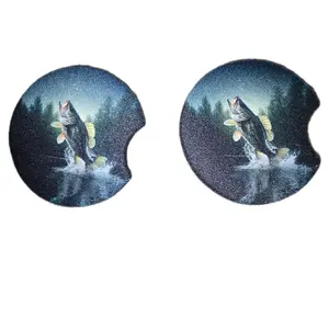 Fish Car Coasters - Absorbent Coasters for Cup Holders (2 Pack)