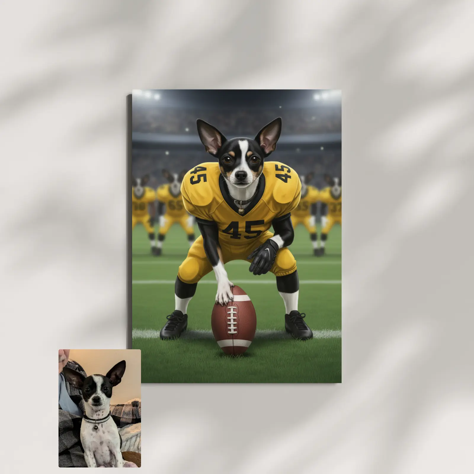 The Big Game Personalized Pet Portrait Gift Custom Cat Dog Canvas High-Quality Natural Rustic Look Solid Wood Frame Easy to Hang High-Resolution Print
