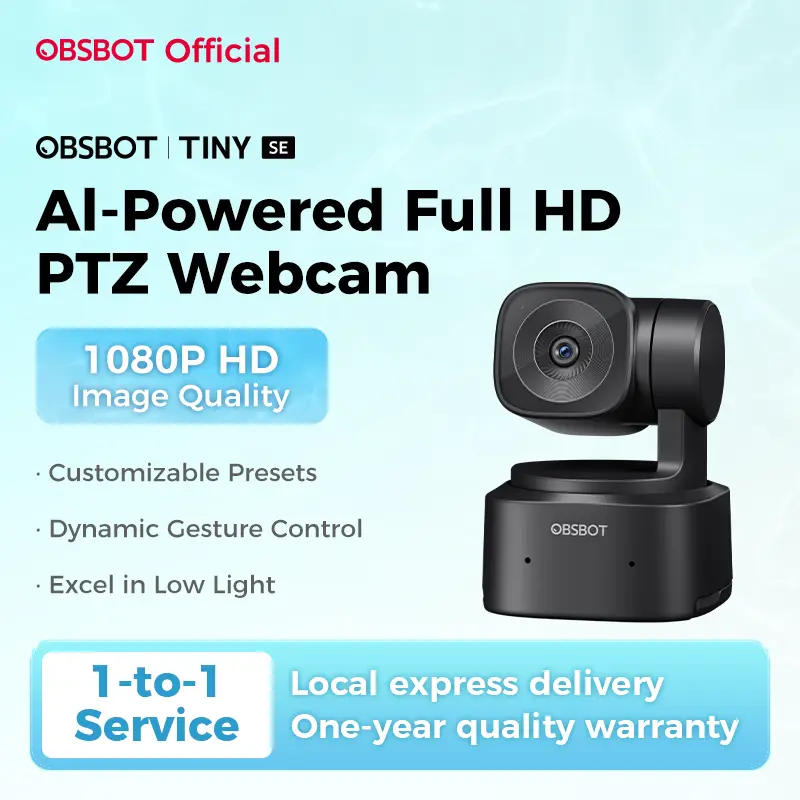 OBSBOT Tiny SE 1080P Webcam 100 FPS with AI Tracking, 1/2.8" Sensor, Gesture Control, Dual ISO, DOL HDR, Web Camera for Desktop and Laptop Use