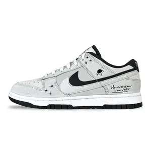 Nike Dunk Low Custom Sneakers: Unisex Low-Top Skate Shoes with Hand-Painted Design, Slip-Resistant, and Versatile Style in Gray-White Trending Shoes, House White Official Shoes to Get / Maison Mihara