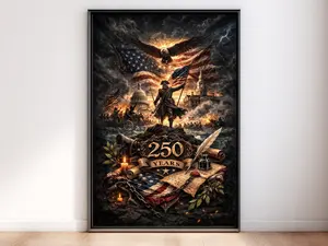 America 250th Anniversary Poster, Revolutionary War Decor, Patriotic USA Wall Art, 1776 Independence Print