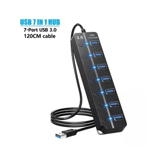Expandable Multiple Port 3.0 USB Hub with Individual Power Controller, 7 Ports USB Hub Splitter, Super Charging USB Connectivity with 120 CM Cable