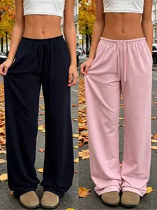 2-pack Youth Leisure Soft Wide-Leg Pants, Drawstring with Drape to Lengthen Legs, Suitable for Daily Wear, Four-Season Wear, Machine Washable and Dry Cleanable