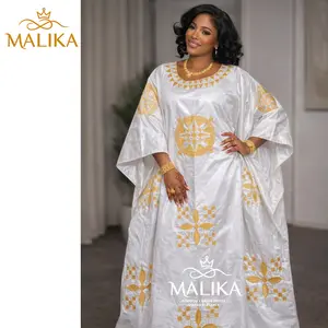 Gold Guipure Perfume Bazin Boubou Dress For Luxury Nigerian African Women Wedding Dress Material Pure White Embroidery Evening Gown Long Robe