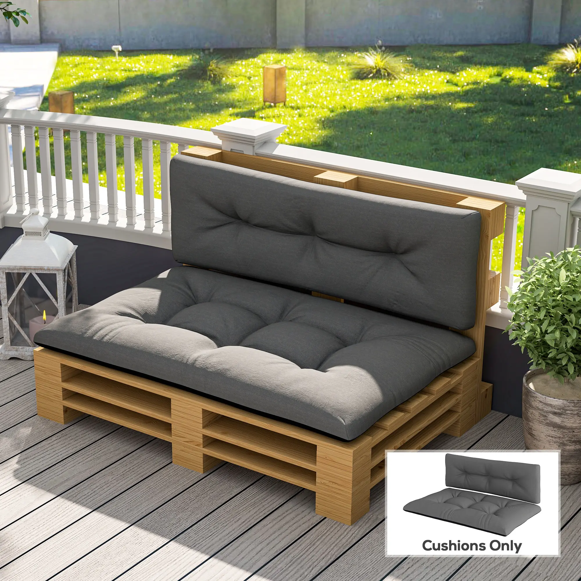 2 Seater Pallet Cushions Outdoor 3.9" Thick Replacement Cushions Tufted Design for Garden Patio Black All Seasons Comfortable & Durable