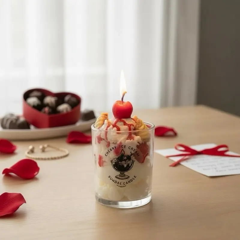 Cherry Sundue Candle - Authentic Cherry Flavor for Valentine's Day - Perfect for Romantic Settings Decoration Ornaments