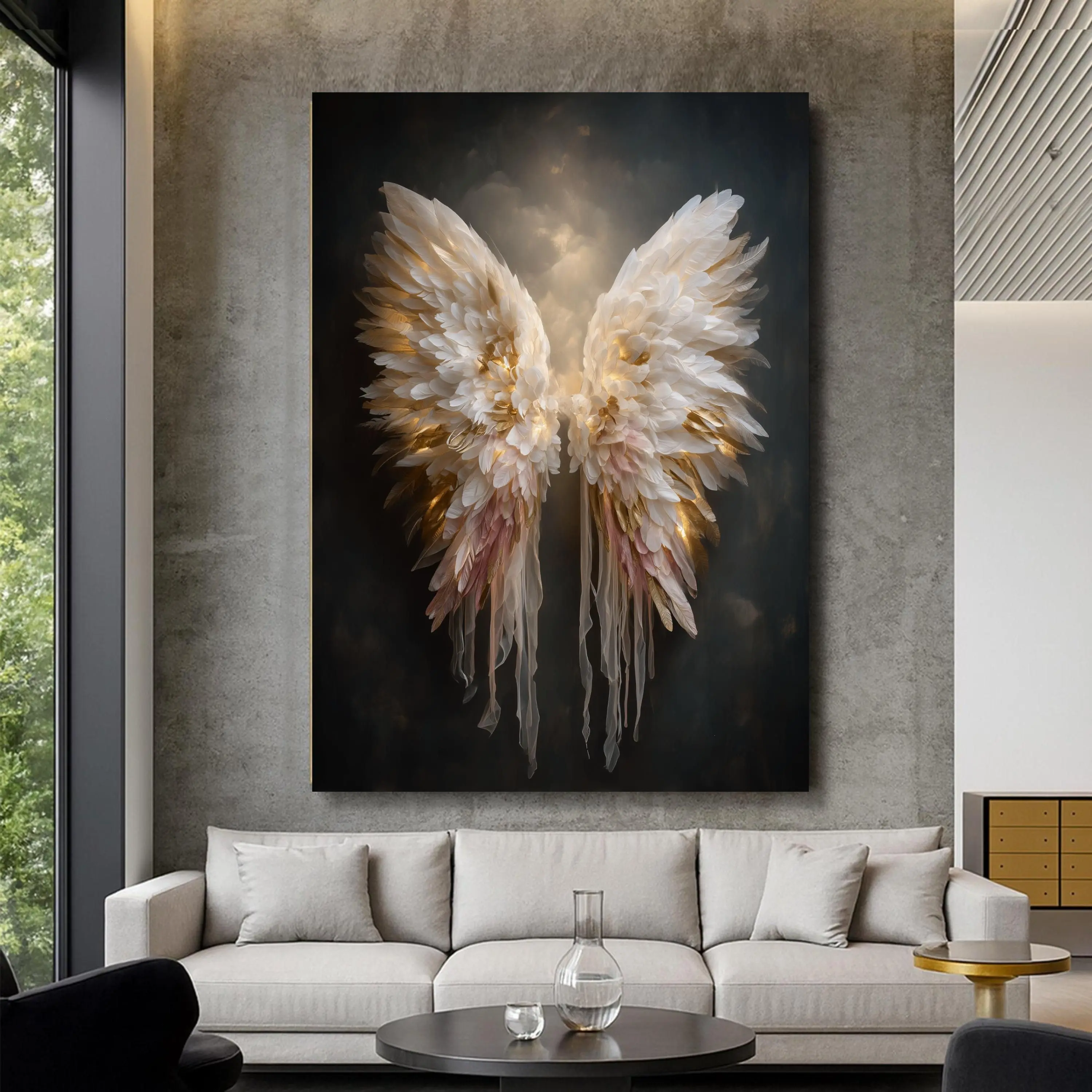 [Sale off up to 40%] [Frame Canvas] Feathered Angel Wings Canvas Art, Spiritual Home Decor, Ready to Hang