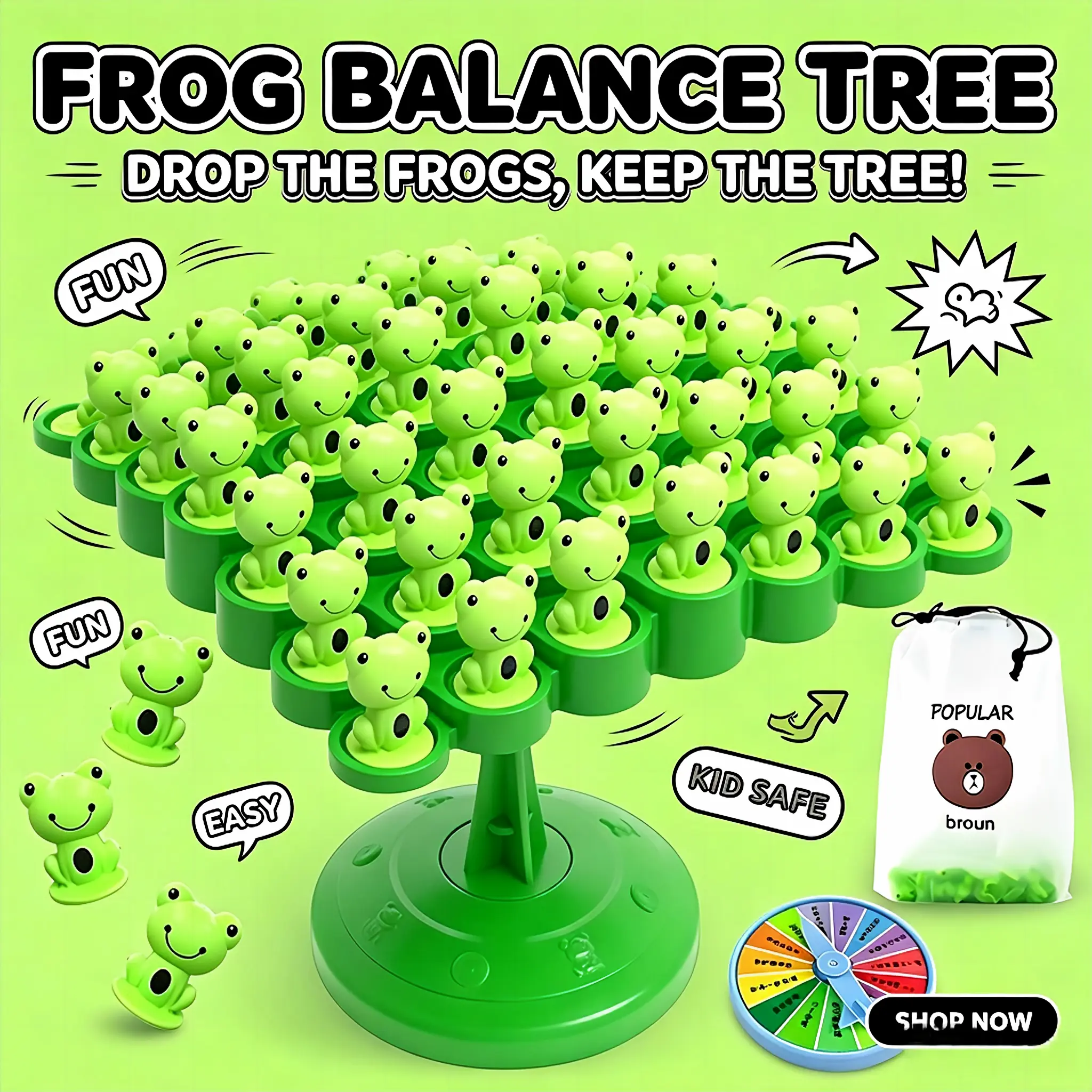 The Frog Balancing Tree Board Game, Great Kids Games and Family Game Night Essentials, Includes 50 Frog , 1 Balancing Board, 1 Pillar Base, 1 Die, and Instructions
