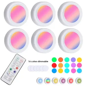 Dimmable RGBW 16 Colors Hallway Closet Cabinet Lights Touch Sensor Decor Night Lamp Infrared Remote Control LED Puck Lights