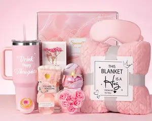 Birthday Gifts for Women - Valentines Day Relaxing Spa Gifts -Self Care Get Well Soon Gift Baskets - Happy Birthday Gift Set W/ Flannel Blanket & 40 OZ Tumbler for Mom Wife Her Best Friend Sister