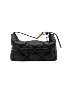 Pre-owned Dior leather Shoulder Bags Christian DiorTravel Nomad Pouch Black Macrocannage Calfskin Medium Size Bag DR649