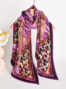 Women's Pleated Decorative Headscarf, Elegant Hairband for Daily Hairstyles, Leopard Print Shawl, Fashionable Multifunctional Silk Scarf