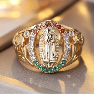 Vintage Virgin Mary Ring 1pc Virgin Mary Ring Bohemian Style Elegant Jewelry with Multicolor Gemstones, Intricate Religious Design for Women, Perfect for Parties & Gift Giving, Special Occasion Jewelry, Party Accessory, Ornate Details, Fashion Accessory