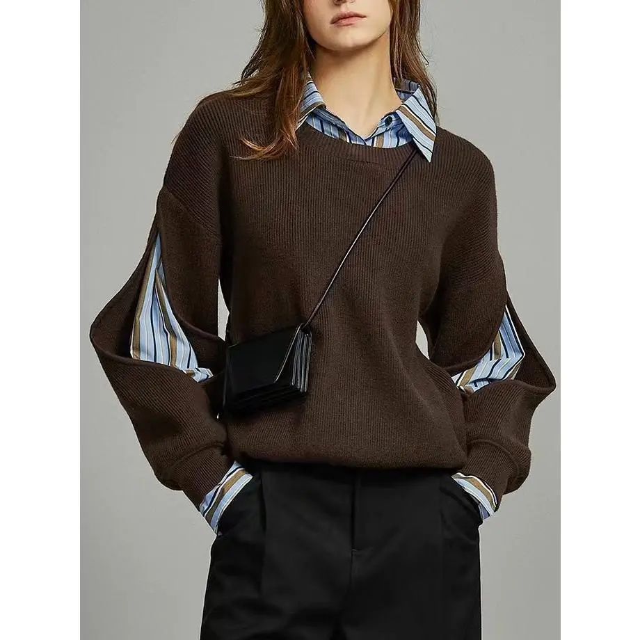 Women's Casual 2-in-1 Ribbed Cutout Pullover Tops