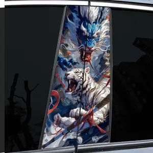 2-Piece Tiger Dragon Painted Design Decal - High Gloss - Waterproof and Scratch Resistant - PVC - Self-Adhesive, Suitable for rod, door post, etc. - Ideal for Vehicles, Decal for cars, Wall and Window Glass Decoration, Truck Decals