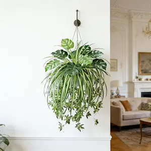 2 Piece Artificial Plant Hanging Basket Monstera Set, UV Resistant Artificial Faux Greenery for Outdoor Garden & Home Decor, Indoor Faux Plant, Versatile Seasonal Decoration