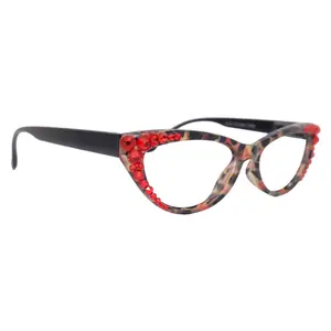 Lynx, (Bling) Cat Eyes, Women Reading Glasses W (light Siam) Genuine European Crystals (Red, Tortoise Black) Cat eye Frame, NY Fifth Avenue.