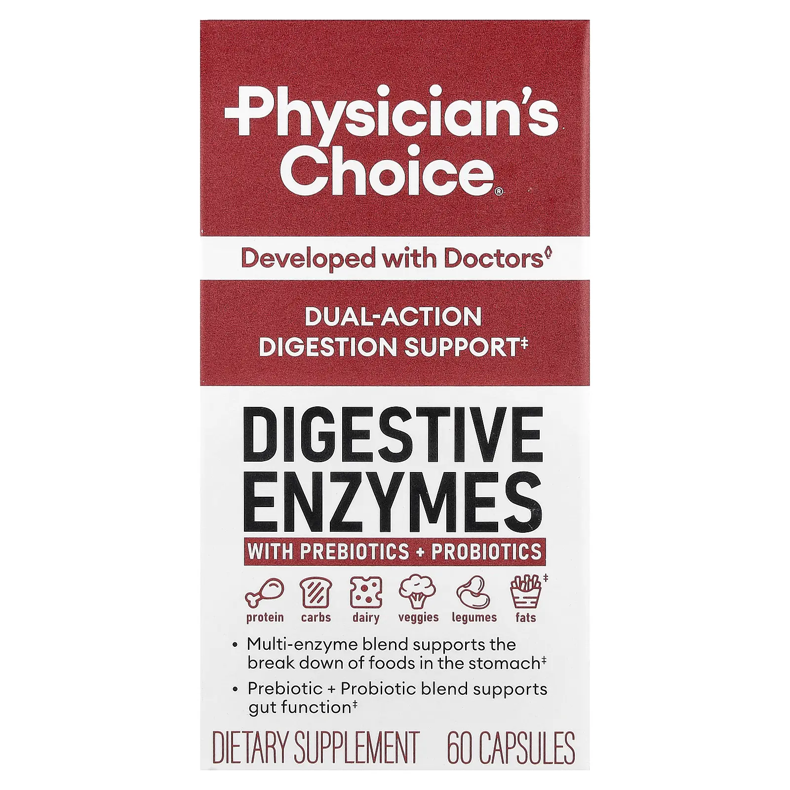 Physician's Choice Digestive Enzymes With Prebiotic + Probiotics, 60 Capsules
