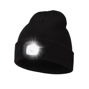 LED Hat with Light, USB Rechargeable Headlamp Winter Knitted Cap, Sports & Outdoor Hats for Men, USB Charging Hat