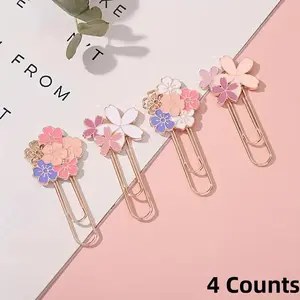 4 Counts Creative Metal Bookmark, Exquisite Sakura Paperclip Book Clip, Trendy Exquisite Bookmark Box, Perfect for Reading Lovers, Book Accessories