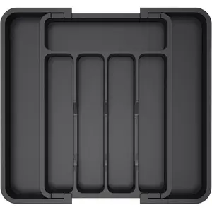Silverware Drawer Organizer Expandable Utensil Tray for Kitchen BPA Free Flatware and Cutlery Holder Adjustable Plastic Storage for Spoons Forks Knives 8.5-14.1" x 12.1" Black