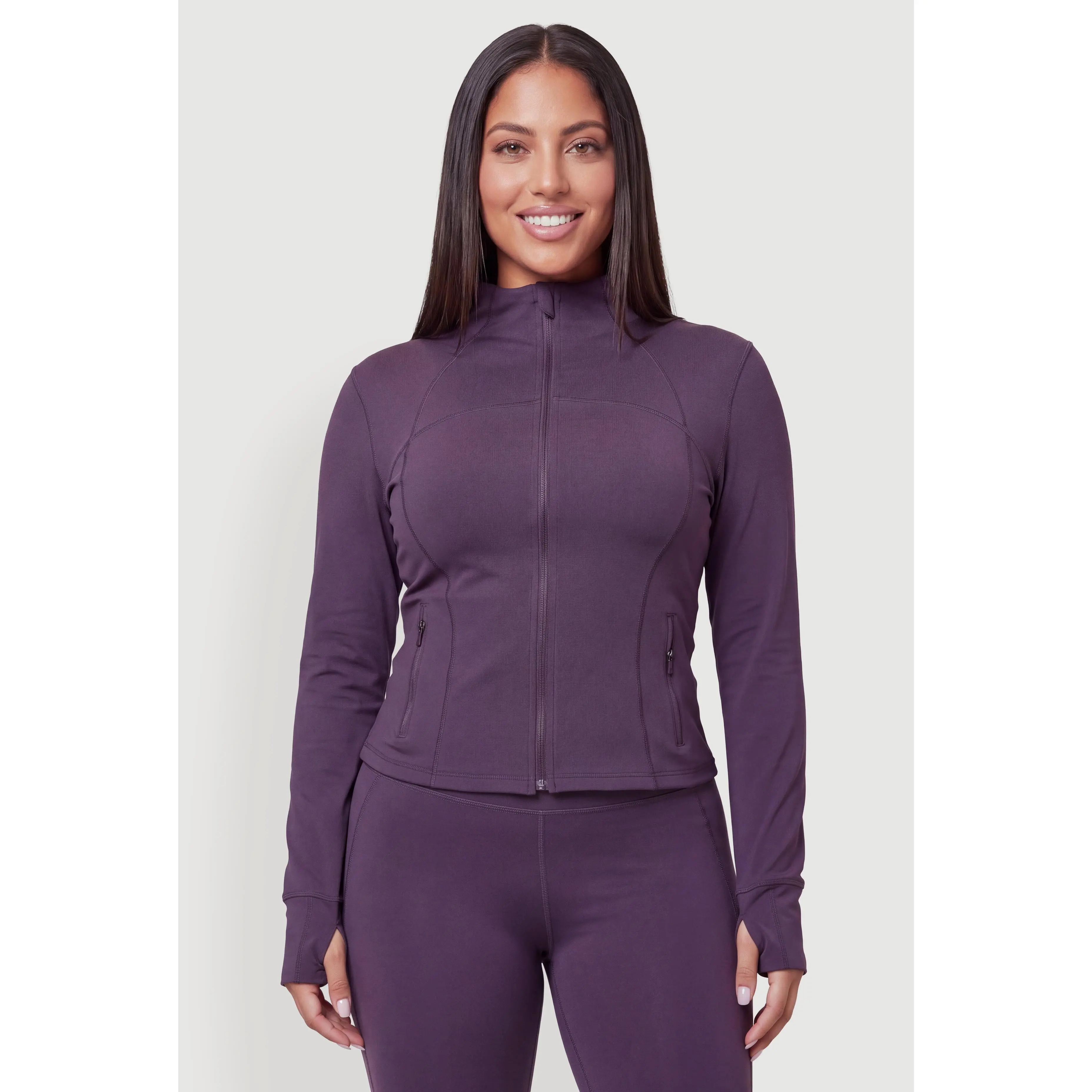 Plus Size Mock Neck Active Jacket with Zip Pockets