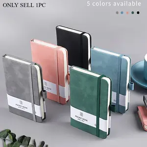 1pc A7 Mini Pocket Ruled Notebook With Pen Holder 100 Sheets/ 200 Pages Size 3.15×4.33inch