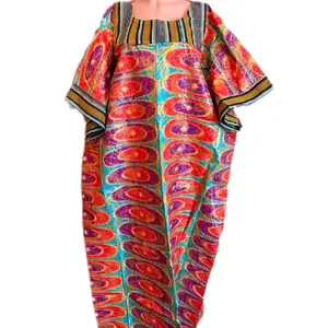 Zurielps Fashion Kampala Kaftan Gown with Asooke Comes with a Head Wrap Multicolor Peacock Print