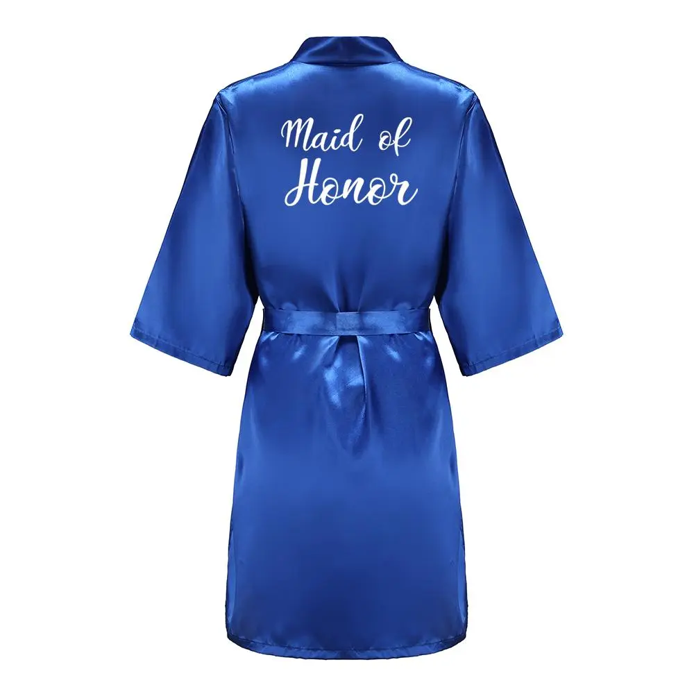 Wedding Party Team Bride Robe With White Letters Kimono Satin Pajamas Bridesmaid Royal Blue Bathrobe Wedding Party Team Bride Robe With White Letters Kimono Satin Pajamas Bridesmaid Royal Blue Bathrobe