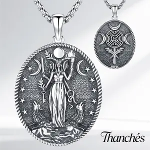 Thanches Hecate Necklace Triple Moon Goddess 925 Sterling Silver Pendant Greek Goddess of Magic  Witchcraft Moon Amulet Wiccan Jewelry Gift for Women Men