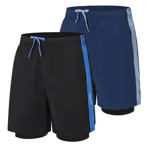 2 Pack 2 in 1 Mens Running Shorts Quick Dry Gym Lightweight Sport Athletic Training Shorts with Zipper Pocket Compression Base Liner