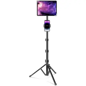 iPad Tripod Stand, 65 Inch Height Adjustable Stand Holder with 360 Rotating Floor Tripod for 9.5-14.5 Inch Tablets