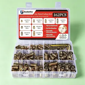 162Pcs 1/4"-20 Wood Threaded Inserts Set, Furniture Inlaid Screw Nuts Assortment Pack Comes With M6 M8 Hex Key Wrench