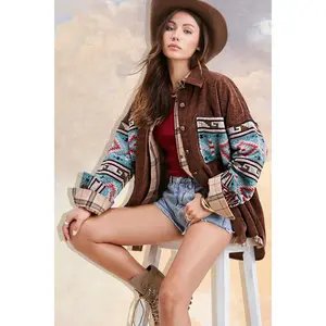Kayla Oversized Aztec Print Contrast Corduroy Jacket La Miel HAJ1730