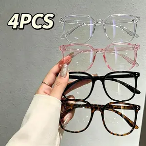 4-Pack Women's Blue Light Blocking Glasses - Anti- Round Face Eyewear Set, 4 Fashion Frame Colors | Internet Celebrity Style Windproof No-Makeup Essential