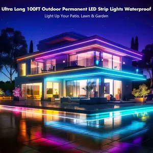 100ft Outdoor Led Strip Lights Waterproof Room Decor, 30m IP68 Permanent Outdoor Christmas Lights For House, Smart Color Changing Rope Lights With Bluetooth Controller Remote Sync To Music waterproof outdoor RGBIC Smart outdoor waterproof RGB Eaves