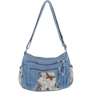 Denim Purses Retro Crossbody Bag Boho Hobo Handbags Roomy Tote Bags 2026 Casual Hippie Travel Purse with Lots of Pockets Shoulder Underarm Handbag Fashion Y2K Contrasting Butterfly Pattern