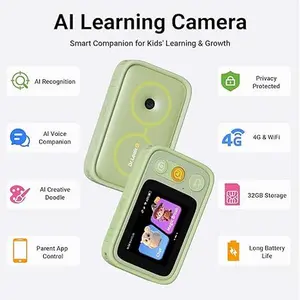 Learning Camera for Kids, STEM Learning Toy, Snap & Learn Camera with AI Object Recognition, Voice Interactive Chat, Creative Art, 5 Languages, Low-Blue Light Screen, 4G & WiFi（Green）