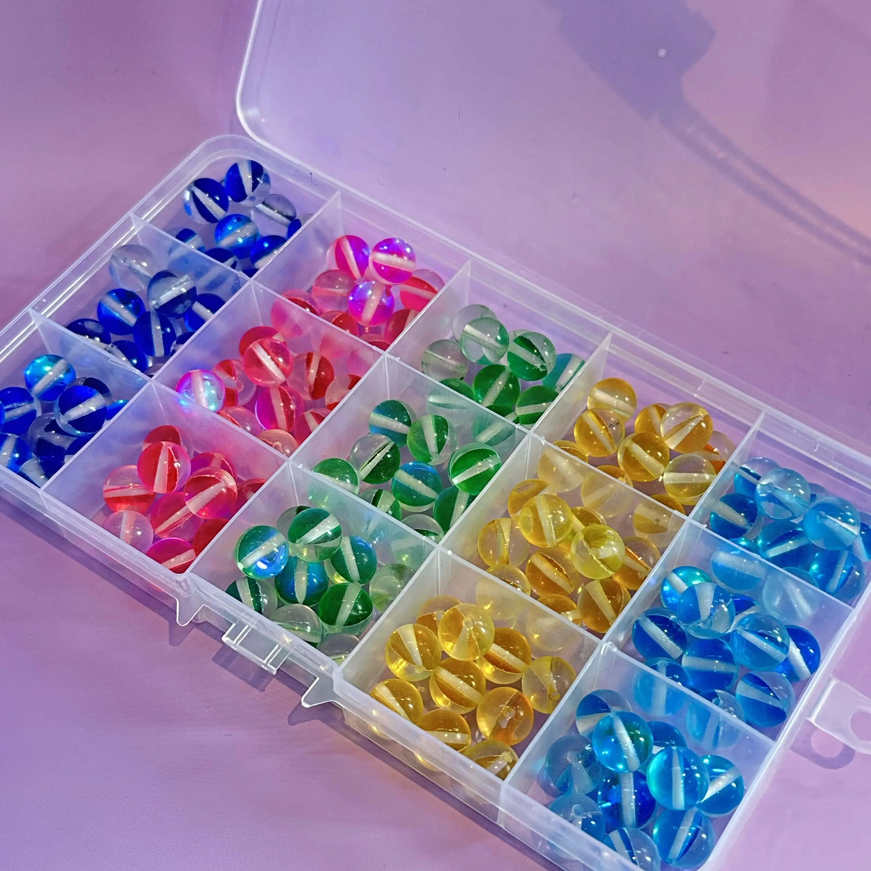 【B70】【Clear Luna moonlight Glass Beads】10mm Rainbow Mix For DIY Jewelry Making