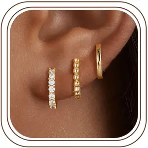 Hypoallergenic Huggie Hoop Earrings Stacks for Women, 14K Gold Plated Small Hoop Cartilage Earrings for Multiple Piercing Dainty Earring Stacks Trendy Jewelry Gift