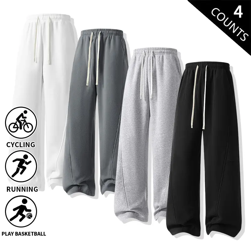 4-Pack Oversized Baggy Sweatpants for Men – Fall/Winter, warm fleece lining, wide-leg track pants, drawstring elastic waistband, casual street joggers, workout athletic pants