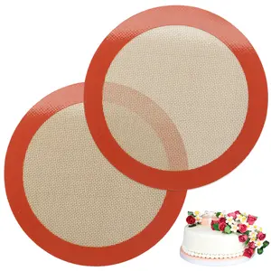 Silicone Baking Mats, 2 PCS Round Silicone Mats for 9 Inch Cake Pan, Non-Stick Reusable Cookie Sheet Liners for Baking Pans for Cake/Bread/Pizza/Macaron/Pastry/Cookie/Bun/Pie