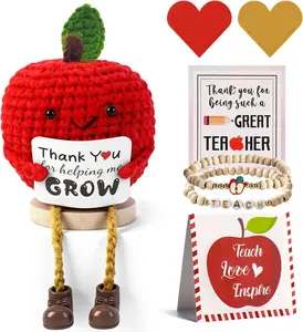 Graduation Present Idea for Her 2026,Teacher Appreciation Gifts for Women, Positive Handmade Crochet Apple, Thank You Gifts for End of Year Back to School, Birthday, Graduation, Last Day of School, Office Supplies