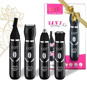 LQT 4-in-1 Grooming Kit with LCD Display, Electric Nose Hair Trimmer, Beard Shavers, Eyebrow & Hair Clipper, Rechargeable Multifunctional Body Hair Remover for Men & Women